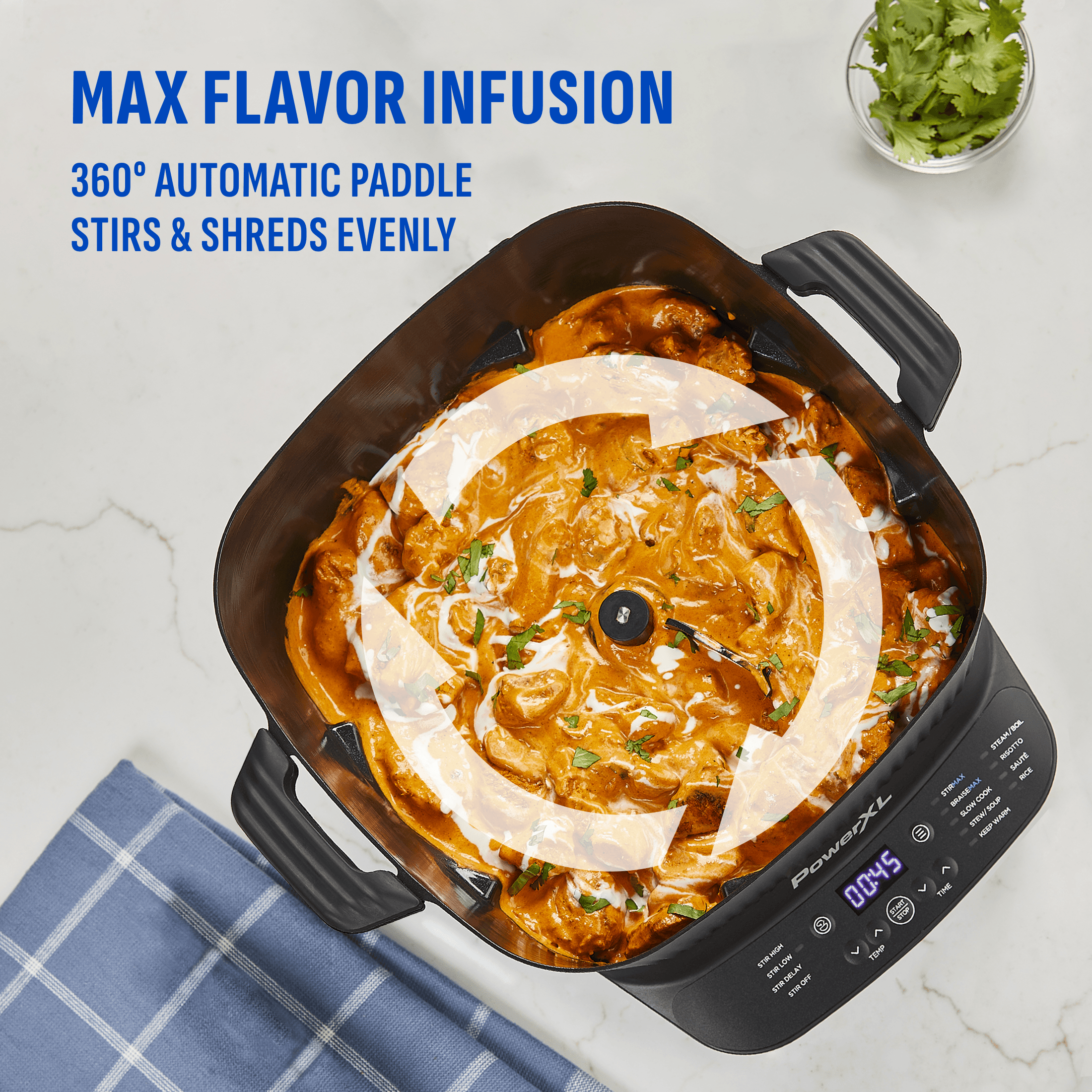 360 degree automaic paddle stirring and shredding stew