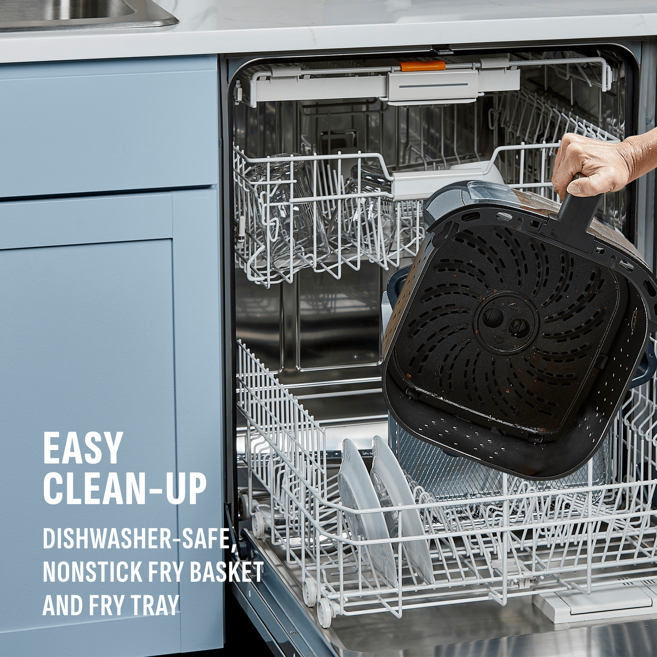 easy cleanup with dishwasher-safe basket