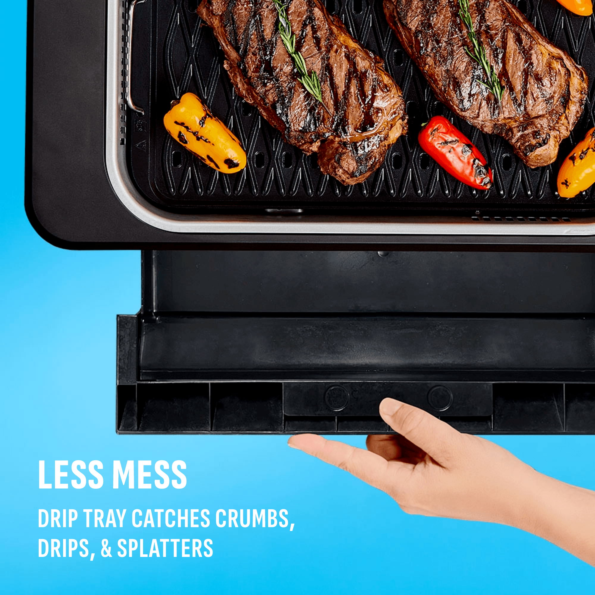 drip tray catches, crumbs, drips, and splatters