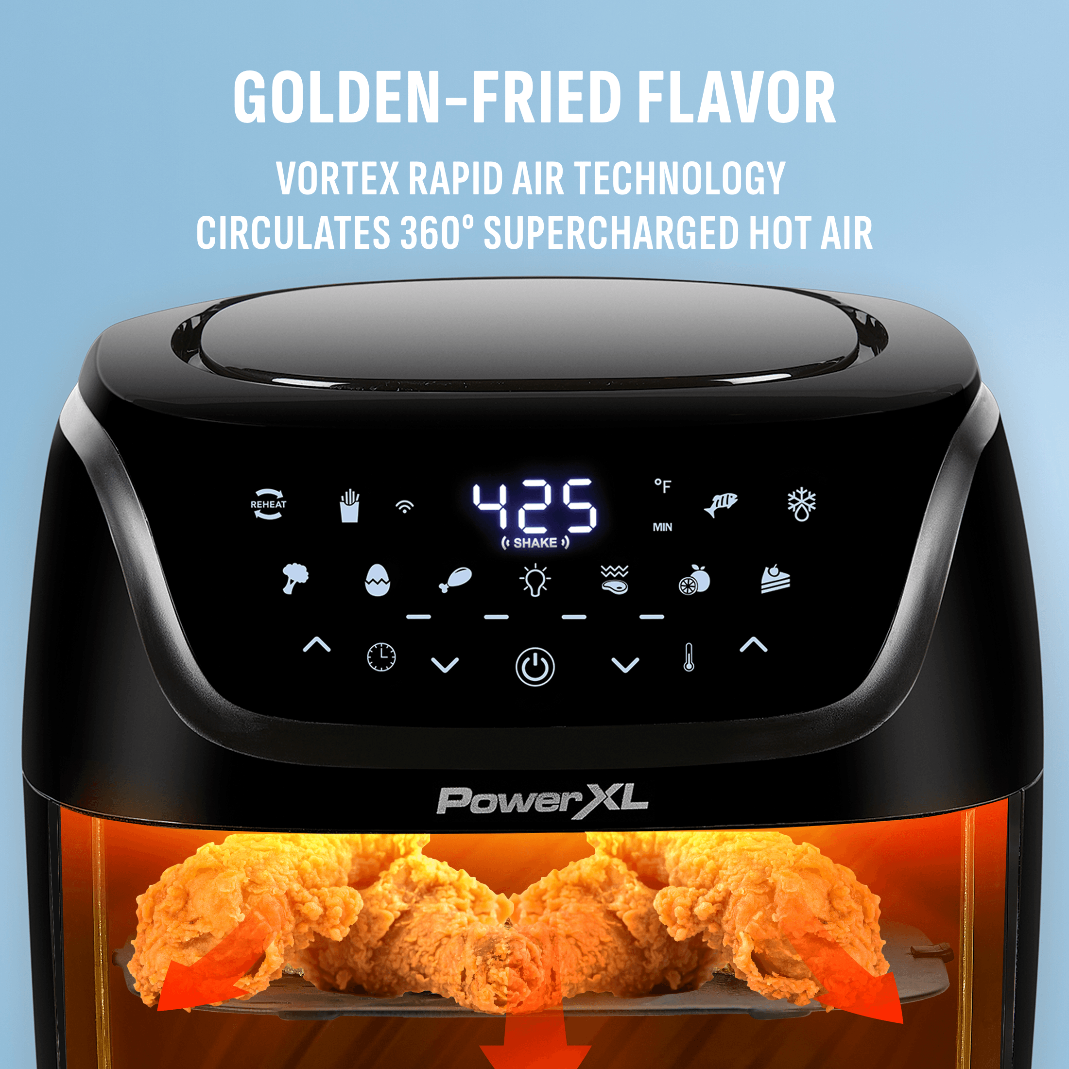 air circulating to cook food to golden perfection