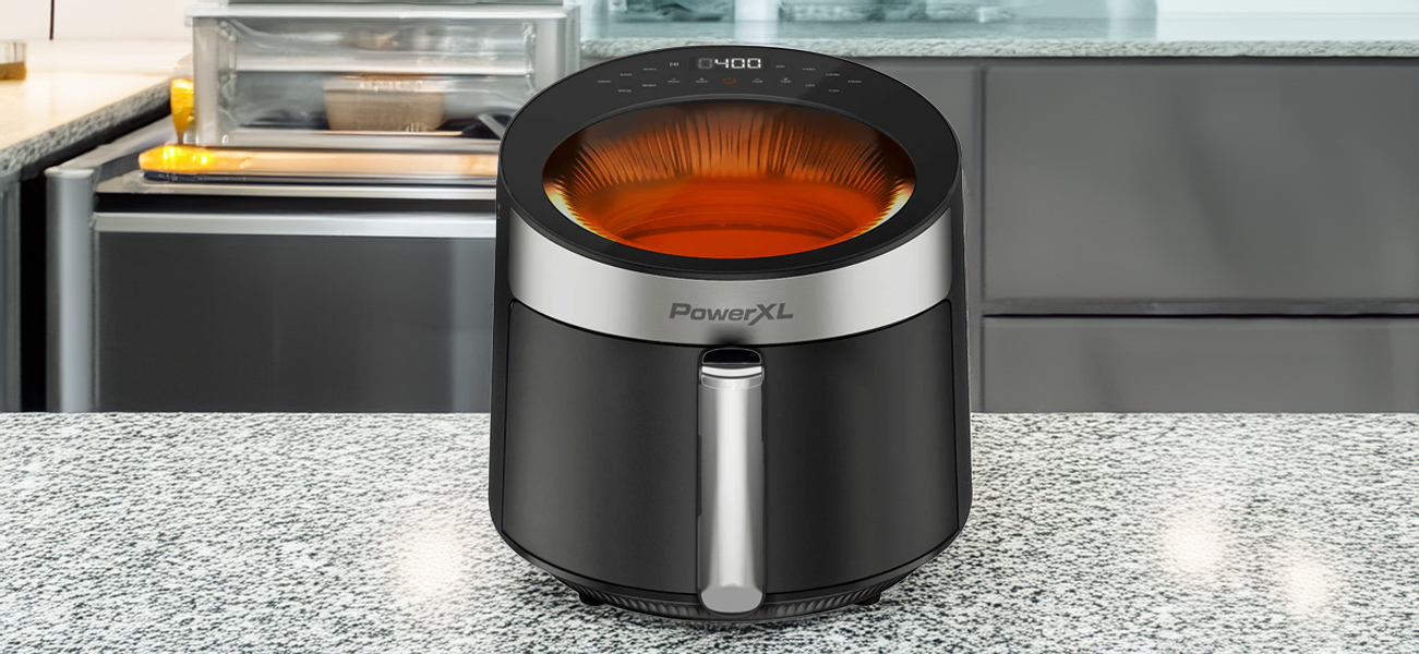 PowerXL Luminex air fryer on a kitchen counter top