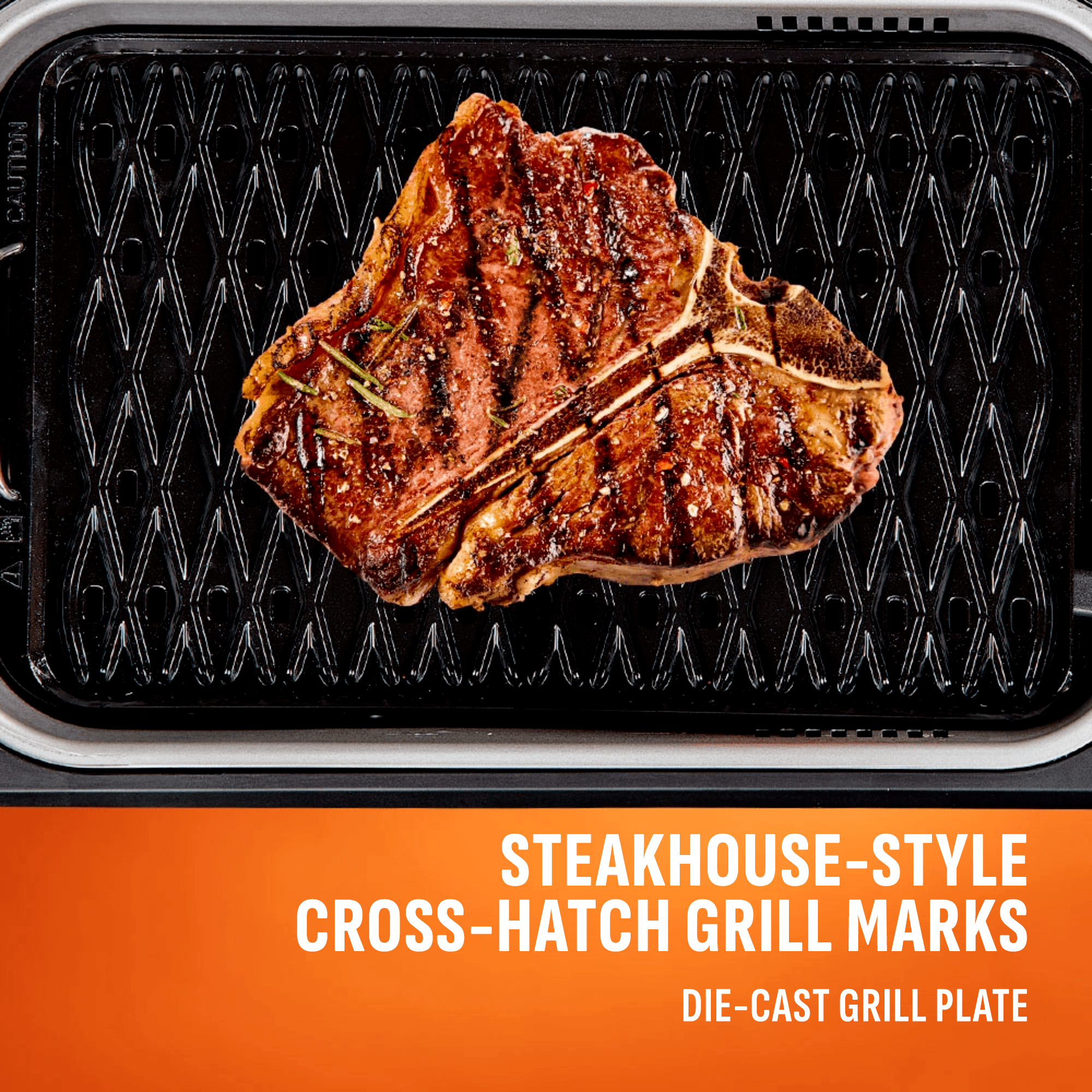 Cross-hatch grill makrs on steaks