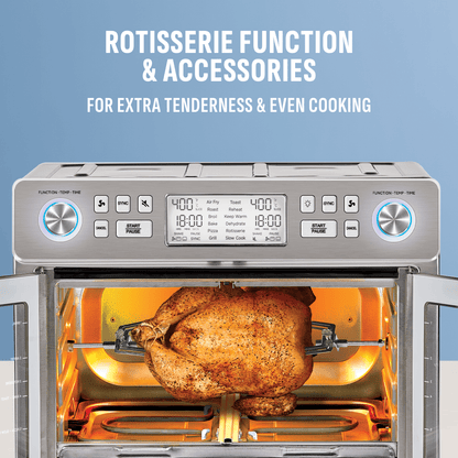 Rotisserie function- allows to cook whole chicken