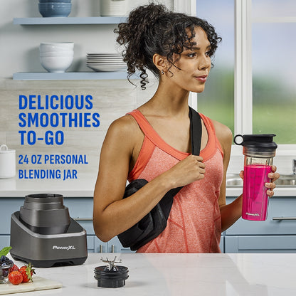 Make delicious smoothies to-go in the personal blending jar