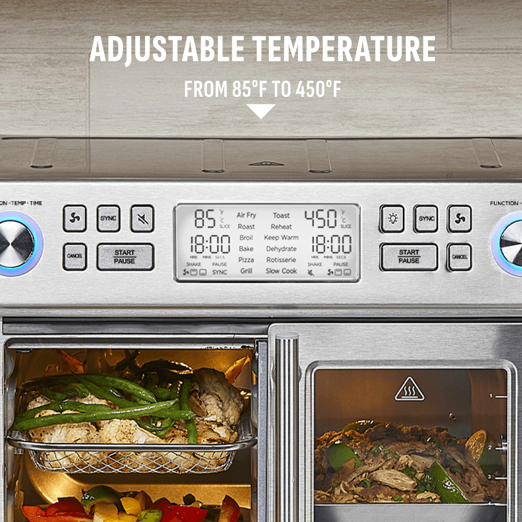 Adjustable temperature up to 450 degrees F