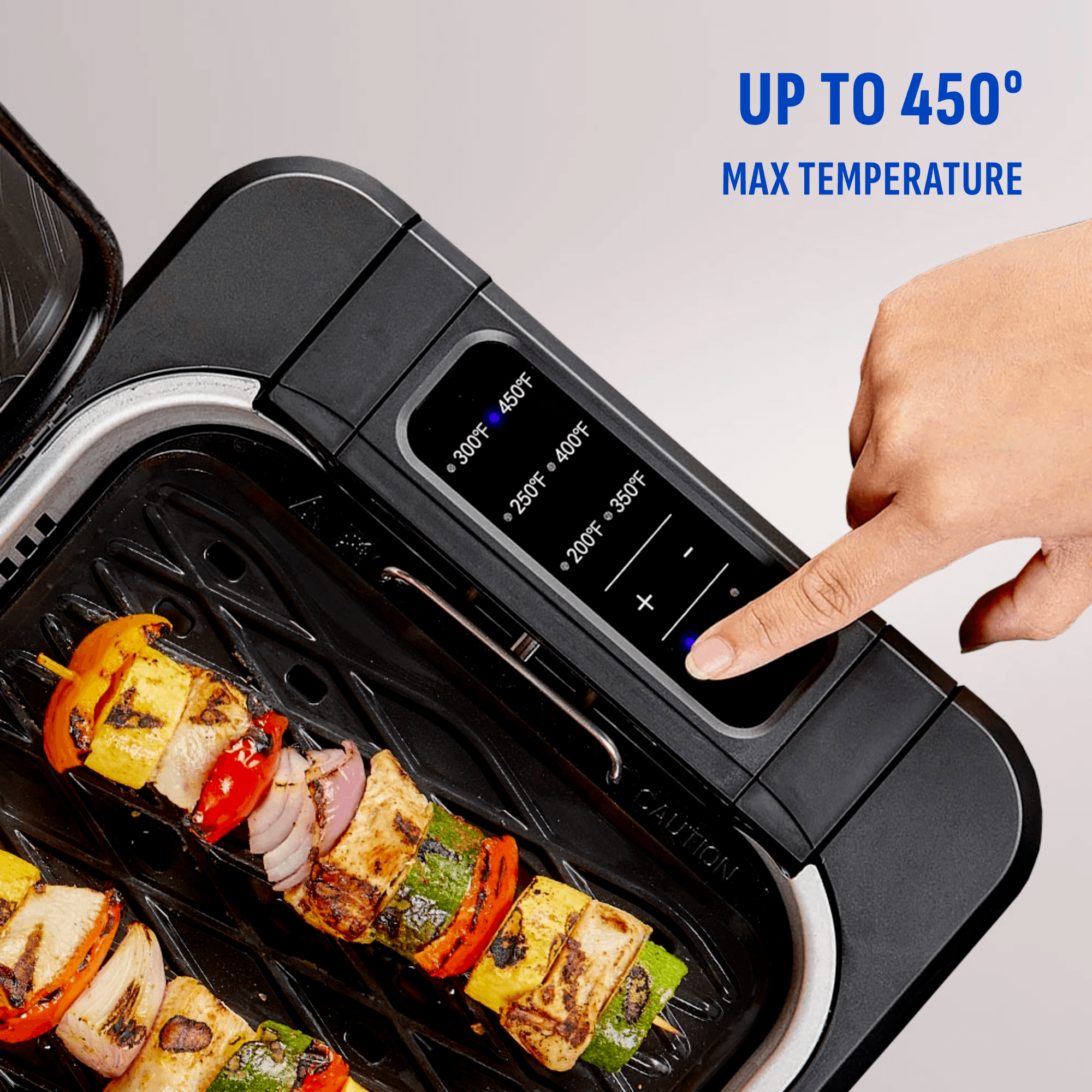 Skewers cooked on max temperature of 450 degrees F