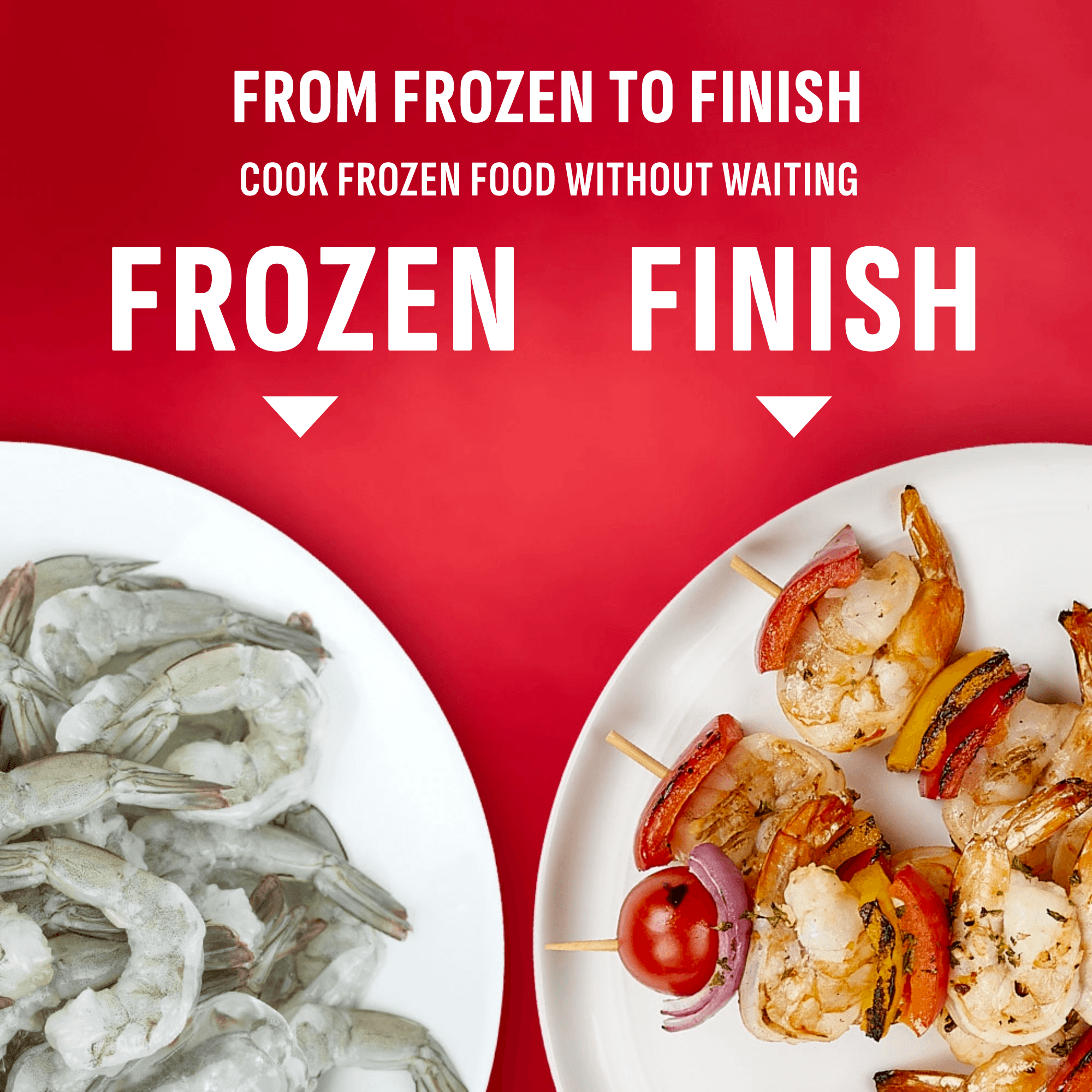 Shrimp cooked from frozen to finish without thawing