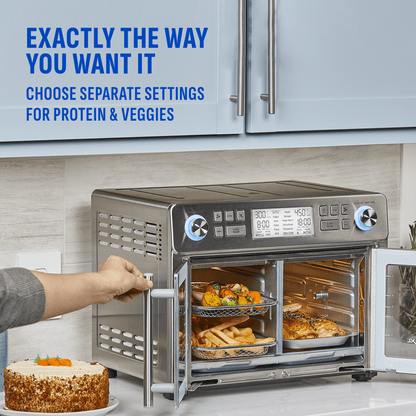 separate setting to cook protein and vegies with dual zone 